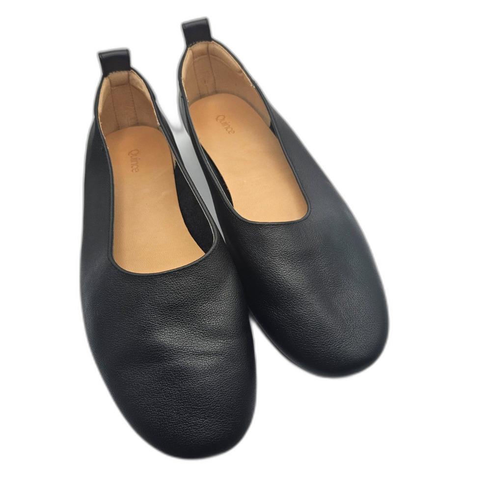 Quince Black Pebble-Grain Leather Slip-On Flats
